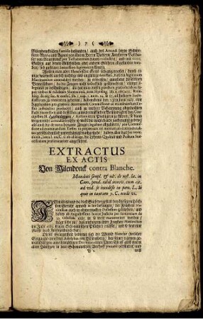 Extractus Ex Actis. Von Milendonck contra Blanche.