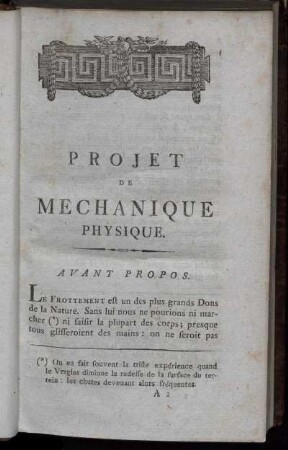 Projet De Mechanique Physique. /Avant Propos. - Notions Préliminaires.