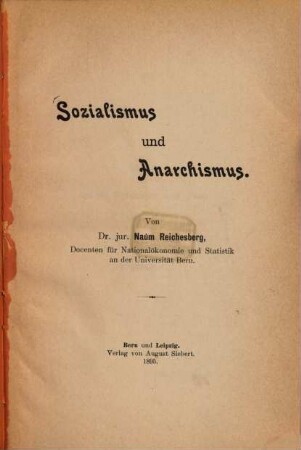 Sozialismus und Anarchismus