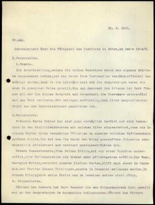 Jahresbericht über die Tätigkeit des Instituts in Athen im Jahre 1914/1915