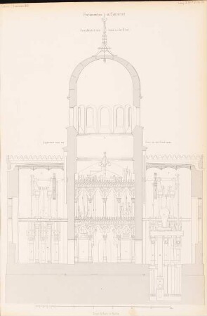 Fontainenbau in Sanssouci, Potsdam: Dampfmaschinenhaus: Schnitt (aus: Atlas zur Zeitschrift für Bauwesen, hrsg. v. G. Erbkam, Jg. 3, 1853)