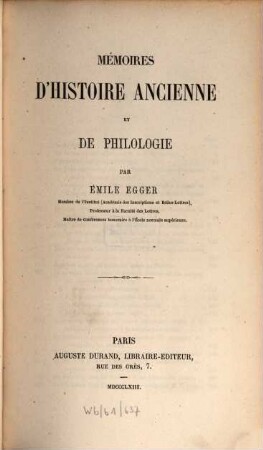 Mémoires d'histoire ancienne et de philologie
