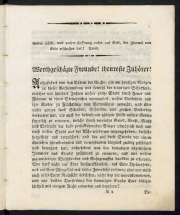 Werthgeschätzte Freunde! theureste Zuhörer!