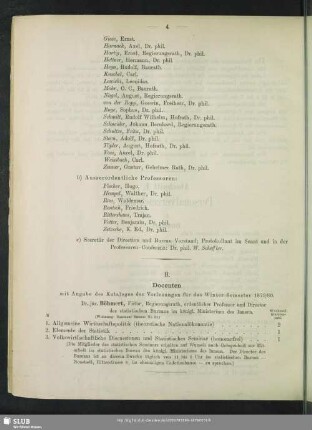 B. Docenten mit Angabe des Kataloges der Vorlesungen für das Winter-Semester 1879/80