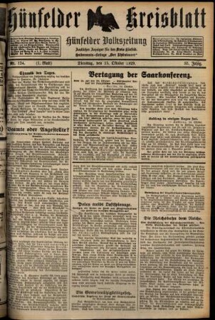 Erste Ausgabe vom Dienstag, den 15. Oktober 1929.