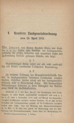 I. Revidirte Landgemeindeordnung vom 24. April 1873.