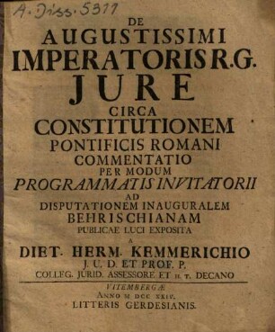 De Augustissimi imperatoris iure circa constitutionem pontificis Romani