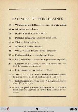 Faiences et porcelaines (Nr. 16-35)