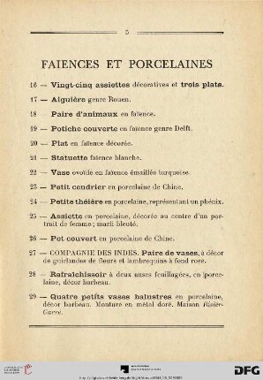 Faiences et porcelaines (Nr. 16-35)