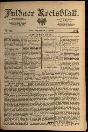Erste Ausgabe vom Samstag, den 28. Dezember 1901.