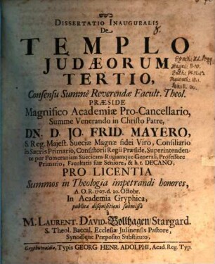 Diss. inaug. de templo Iudaeorum tertio