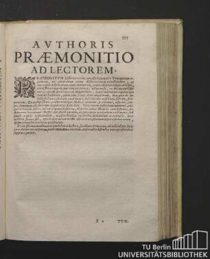 Authoris Praemonitio Ad Lectorem.