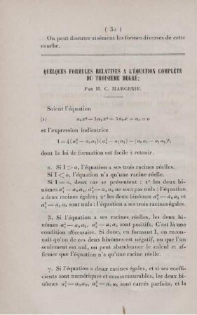 Quelques formules relatives a l'équation du troisième degrè.