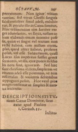 Descriptio Institutionis Coenae Dominicae, sicut extat apud Paulum I. Corinth. II.