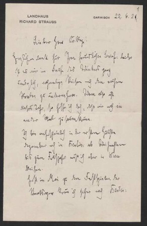 Richard Strauss (1864-1949) Sammlung: Richard Strauss Briefe an Bruno von Niessen - BSB Ana 330.I. Niessen, Bruno von
