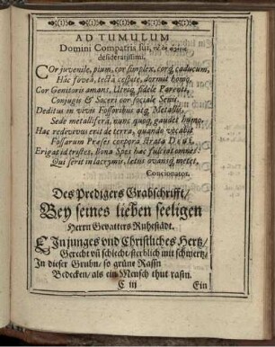 Ad Tumulum Domini Compatris sui ... : In obitum Fratris Jacobi Puetscheri