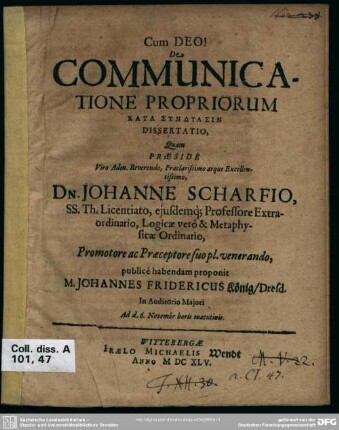 De communicatione propriorum kata syndyasin dissertatio