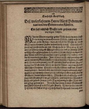 Das sechste KunstBuch. Deß wolerfahrnen Herrn Alexij Pedemontani von den Secreten oder Künsten