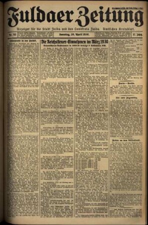 Erste Ausgabe vom Sonntag, den 20. April 1930.