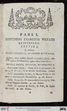 Pars I: Continens Exercitia Pietatis quotidiana