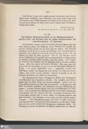 Nr. 251. Das Berliner Militärgouvernement an das Militärgouvernement zwischen Oder und Weichsel über die letzten Kriegsereignisse und Armeebewegungen. 17. September