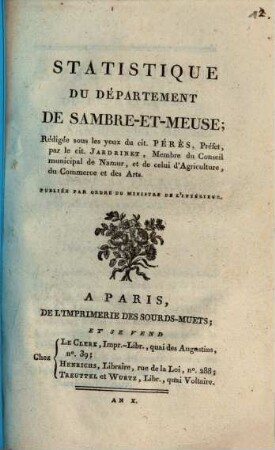 Statistique du Departement de Sambre et Meuse