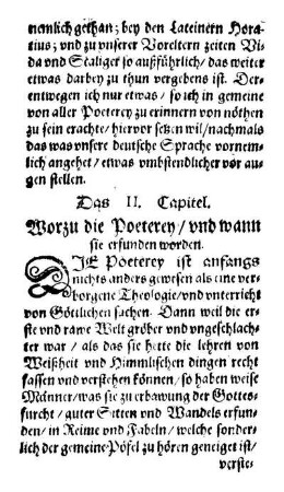 Das II. Capitel. Worzu die Poeterey/ und wann sie erfunden worden.