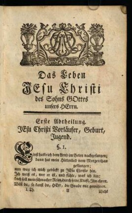 1-35, Erste Abtheilung. Jesu Christi Vorläufer, Geburt, Jugend