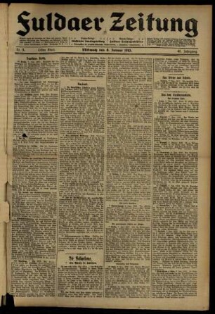 Erste Ausgabe vom Mittwoch, den 08. Januar 1913.