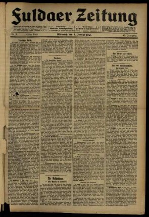 Erste Ausgabe vom Mittwoch, den 08. Januar 1913.