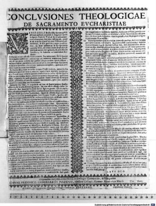 Conclvsiones Theologicae De Sacramento Evcharistiae