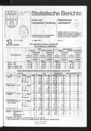 Der Fremdenverkehr in Hamburg im Oktober 1974 : Lfd. Nr. 1