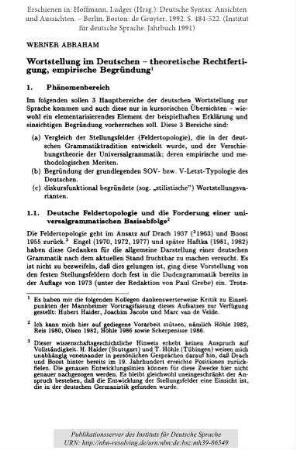 Wortstellung im Deutschen - theoretische Rechtfertigung, empirische Begründung