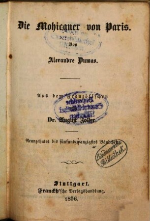 Die Mohikaner von Paris : Von Alexandre Dumas. Aus dem Französischen von August Zoller, 19-25