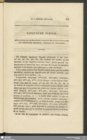 Cinquième partie. Applications non généralement calculées des actions capillaires, aux phénomènes physiques, chimiques et organiques