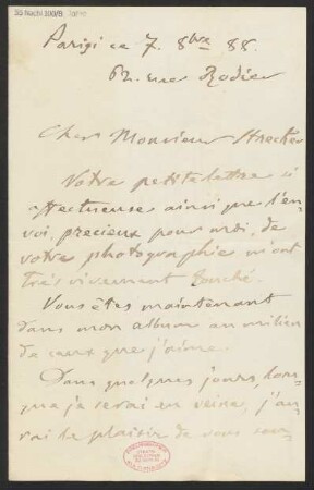Brief an Ludwig Strecker  an B. Schott's Söhne : 07.10.1888