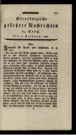 11. Stück, den 5. Hornung, 1783.