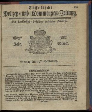 38tes Stueck, Montag den 19ten September 1803