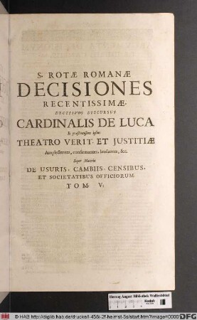 ... Super Materia De Usuris, Cambiis, Censibus, Et Societatibus Officiorum. Tom. V