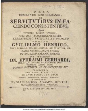 Dissertatio Iuris Germanici, De Servitutibus In Faciendo Consistentibus
