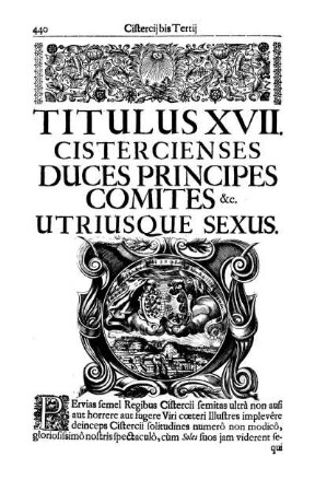 Titulus XVII. Cistercienses Duces Principes Comites &c. Utriusque Sexus