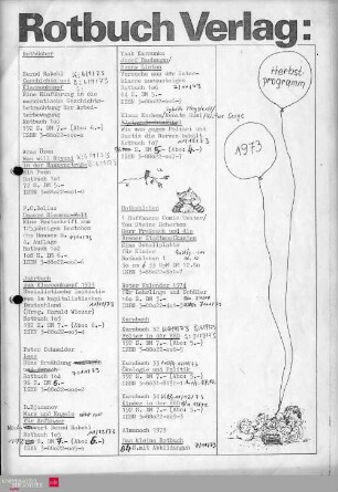 Programmvorschau Rotbuch Herbst 1973