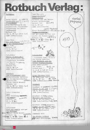 Programmvorschau Rotbuch Herbst 1973