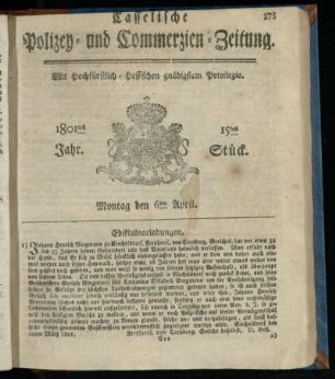 15tes Stueck, Montag den 6ten April 1801