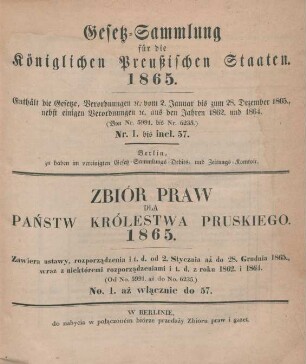 1865: Gesetzsammlung für die Königlichen Preußischen Staaten