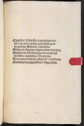 Expositio super tertia, quarta, et parte quintae fen IV. libri Avicennae