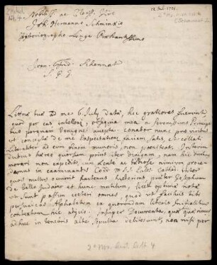 Brief von Johann Friedrich Schannat an Johann Hermann Schmincke