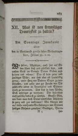 XII. Was ist von freywilliger Traurigkeit zu halten? Am Sonntage Invokavit[...]