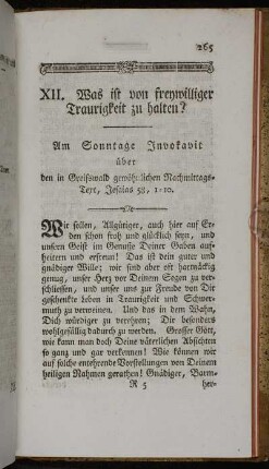 XII. Was ist von freywilliger Traurigkeit zu halten? Am Sonntage Invokavit[...]