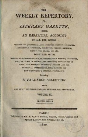 Galignani's repertory or literary gazette and journal of the belles lettres. 9. 1820